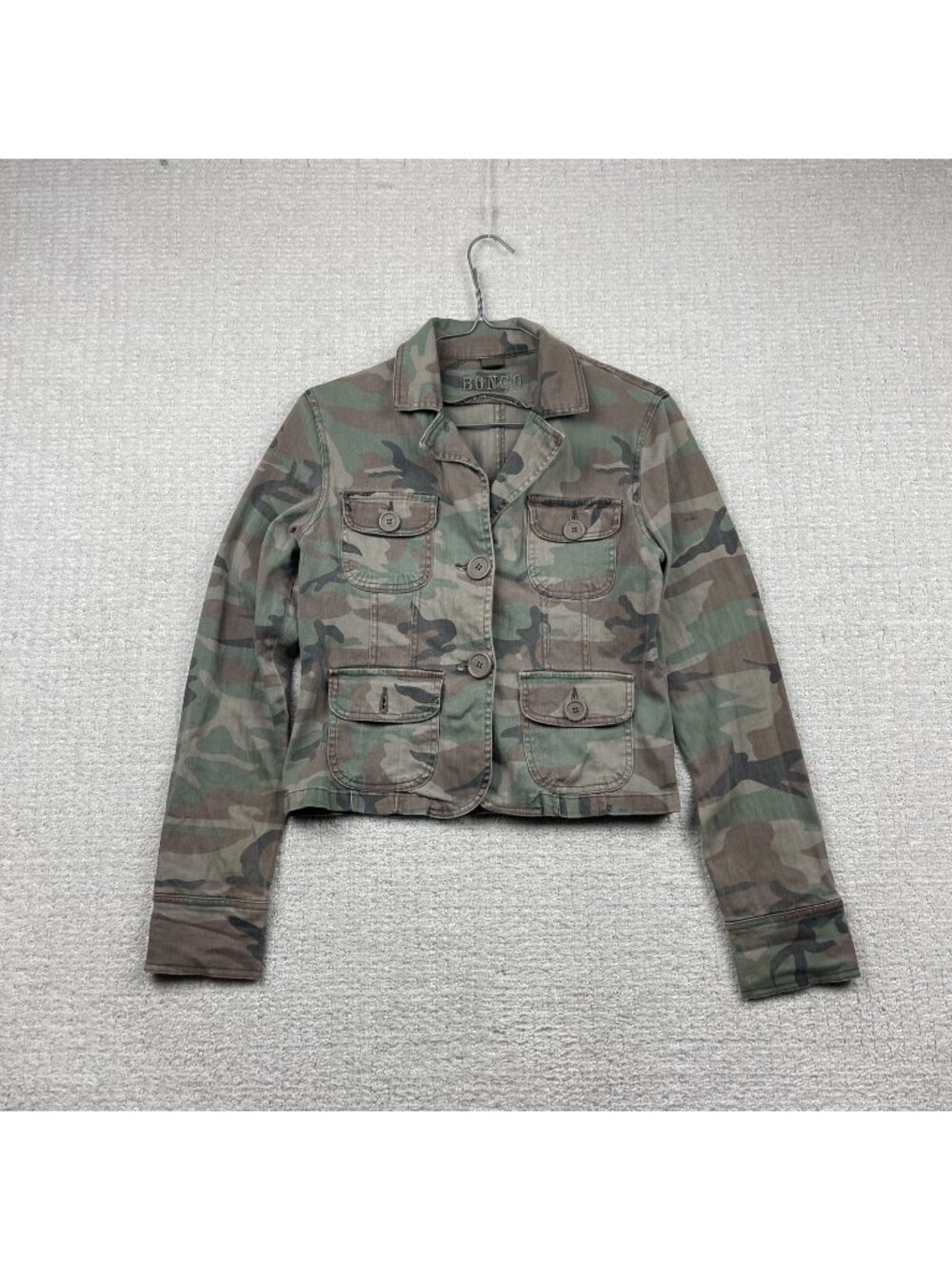 Y2K Bongo Military Camo Utility Tech Moto Crop Jacket Wom Size M Green Grunge